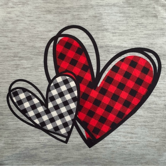 Women’s Top T-Shirt Long Sleeve Gray w/Plaid Stripes Heart Motif Size XL - Picture 3 of 4